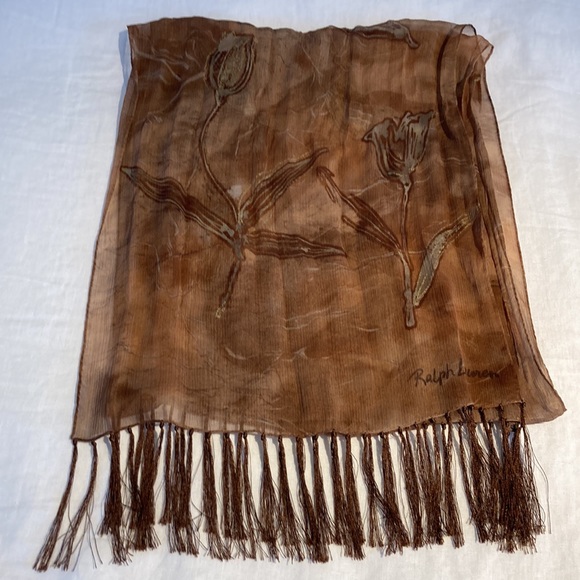Ralph Lauren chiffon silk long scarf with fringe - Picture 16 of 16